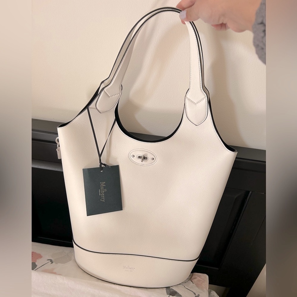 NWT MULBERRY WHITE LEATHER LILY TOTE WITH SILVER HARDWARE PERFECT FOR SU…